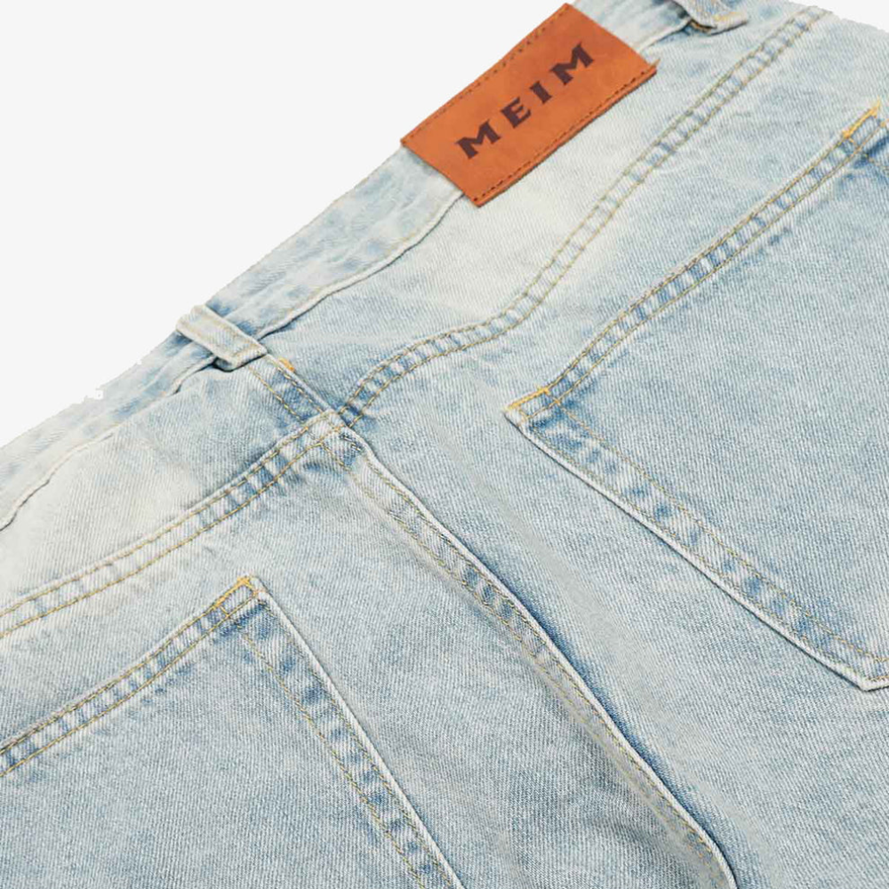 Denim Washed Distressed Barrel Jeans