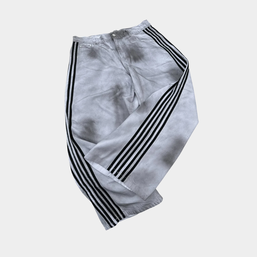 Embroidered Striped Baggy Jeans - Black stripe