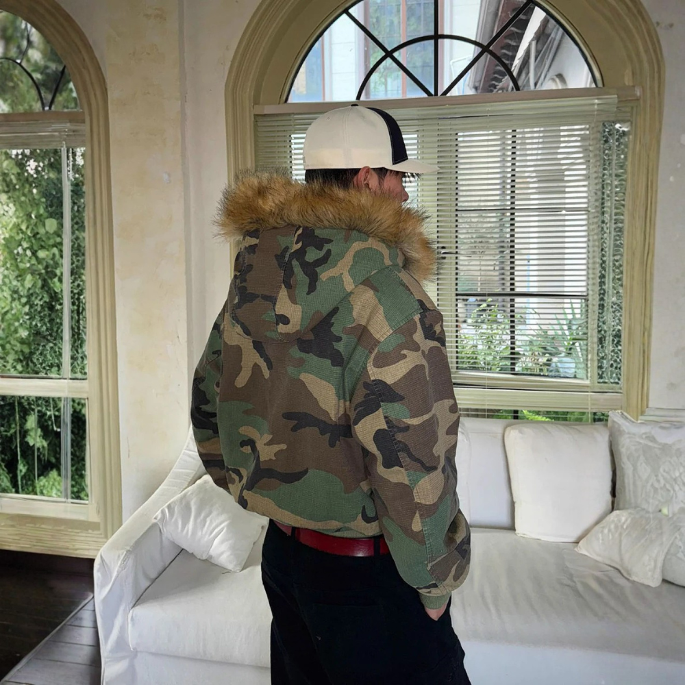 Camouflage Fur Collar Reversible Cotton Jacket