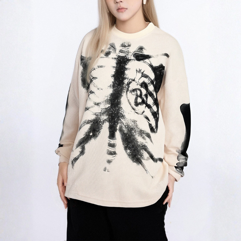 Skeleton Waffle Sweatshirt - Black