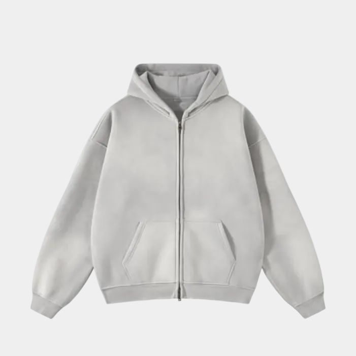 Heavyweight Zipped Hoodie - Light-Gray