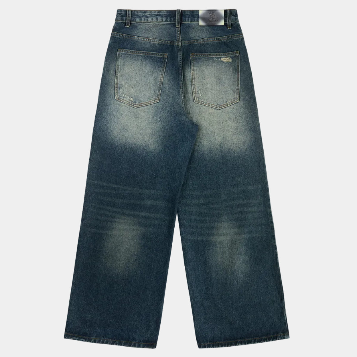 Retro Rhinestone Letter Embroidery Distressed Baggy Jeans