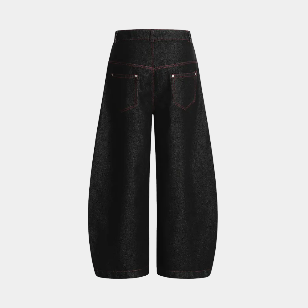 Street Culottes Red Stitching Barrel Jeans