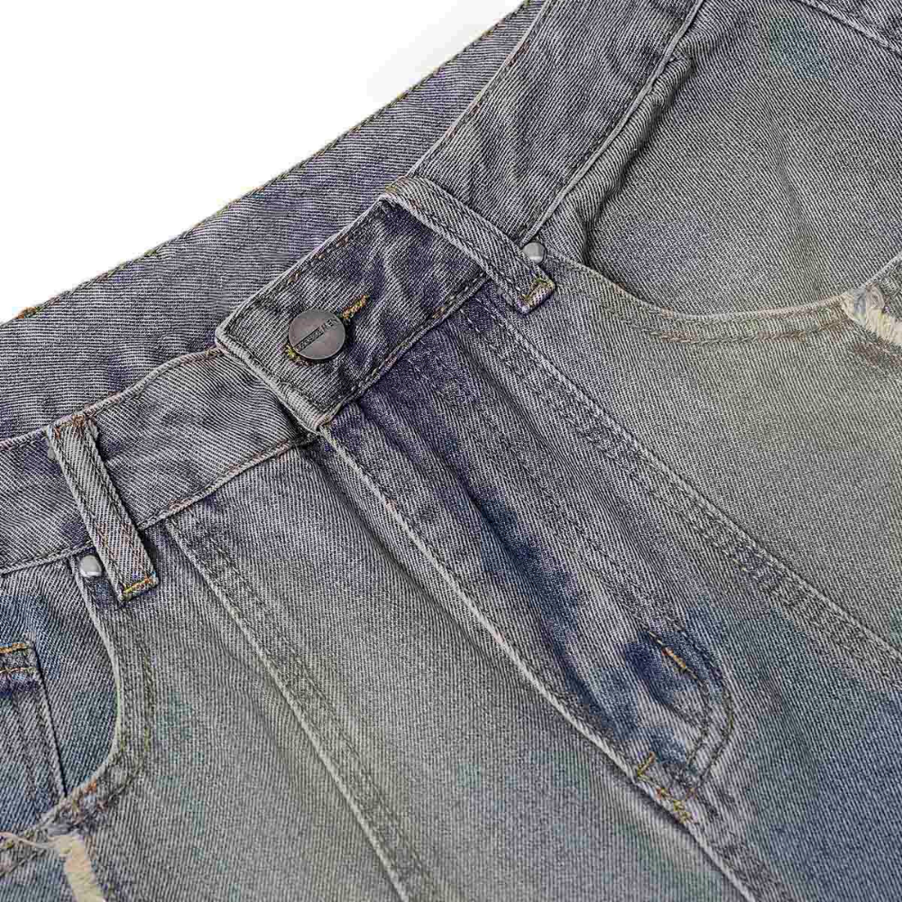 Washed Distressed Baggy Jeans - Blue