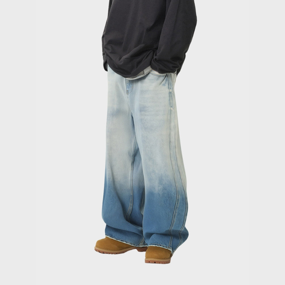 White Washed Baggy Jeans - Grey / Blue