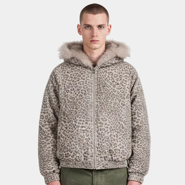 Cotton Cheetah Print Mink Fur Hooded Jacket - 2270