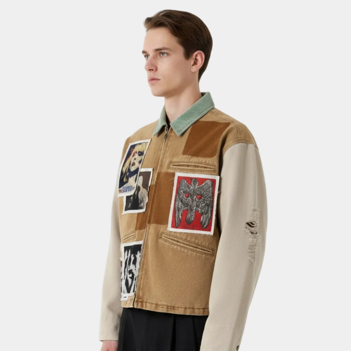 Punk Retro Collage Print Distressed Heavy Jacket - 2539