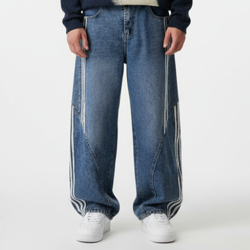 Denim Striped Barrel Jeans - Black
