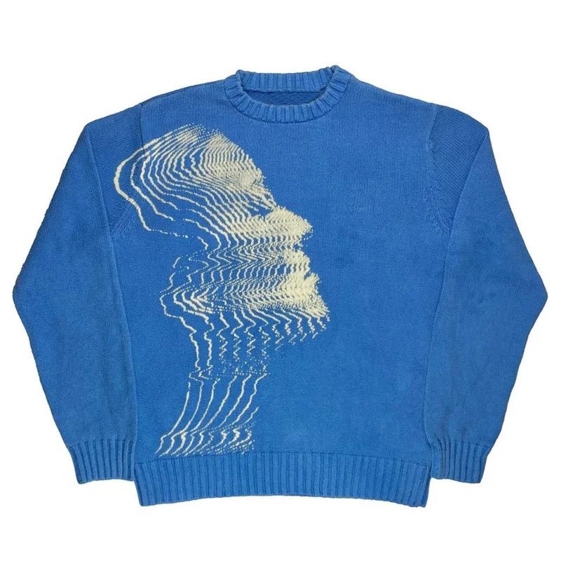 Disorted Knitted Sweater - Blue - Valento Fashion