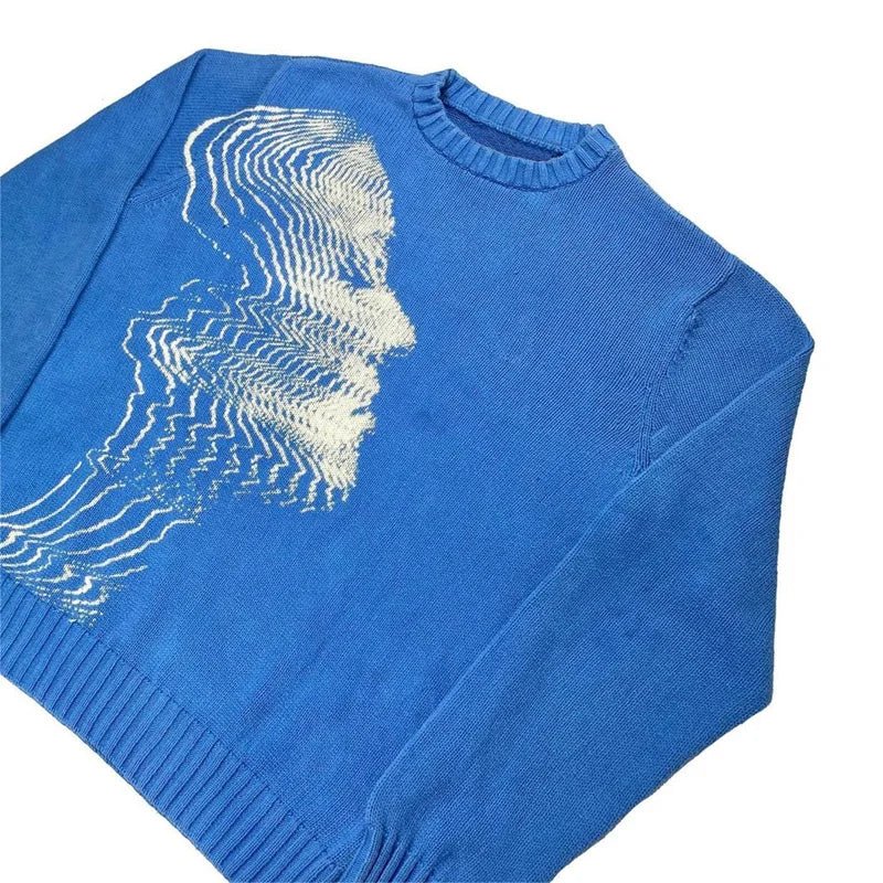 Disorted Knitted Sweater - Blue - Valento Fashion