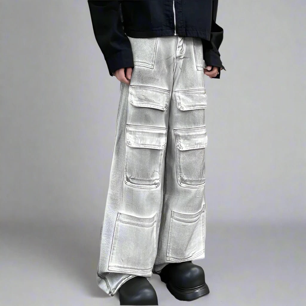 Washed Baggy Cargo Jeans - Valento Fashion