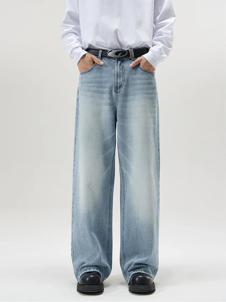 Washed Baggy Straight Jeans - Valento Fashion